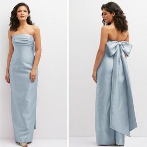 ALFRED SUNG Strapless Draped Bodice Column Bow Light Blue Maxi Dress NWT size 4